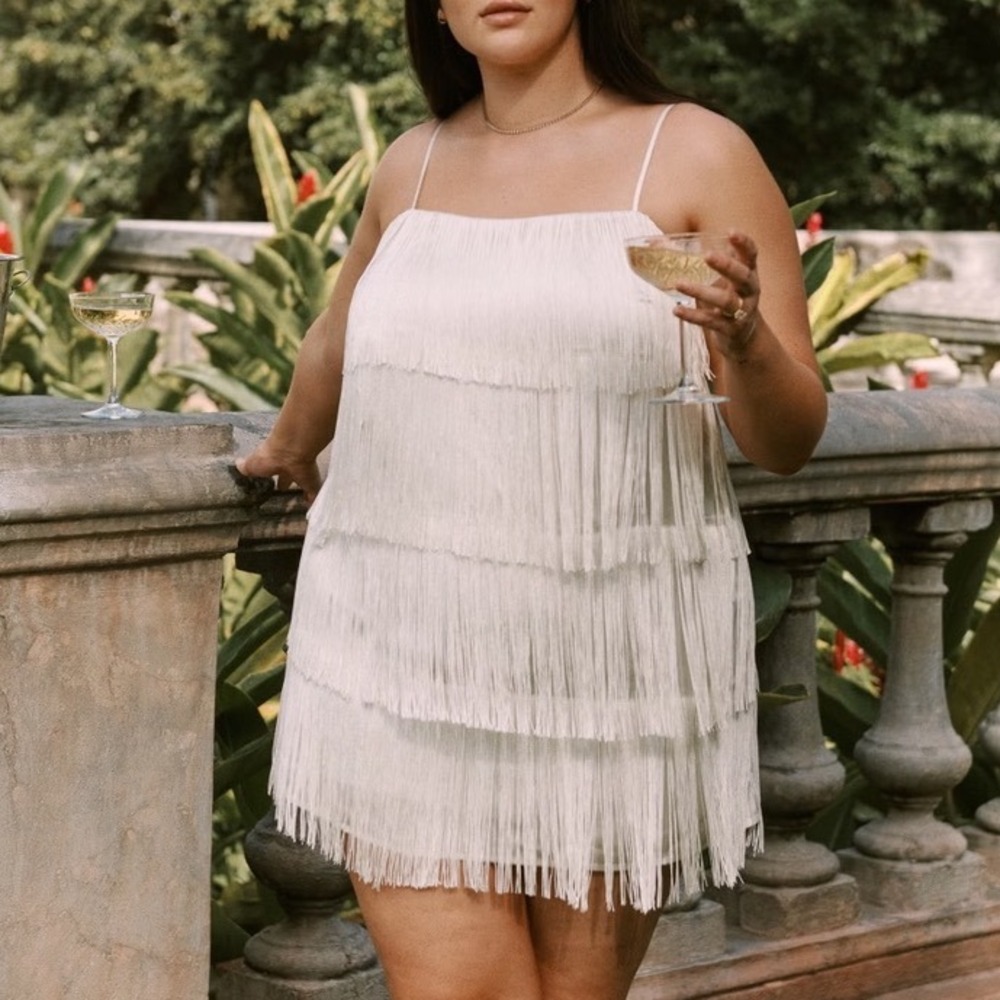 Abercrombie & Fitch White Fringe Dress Spaghetti Strap NWT XL T Bridal Ivory